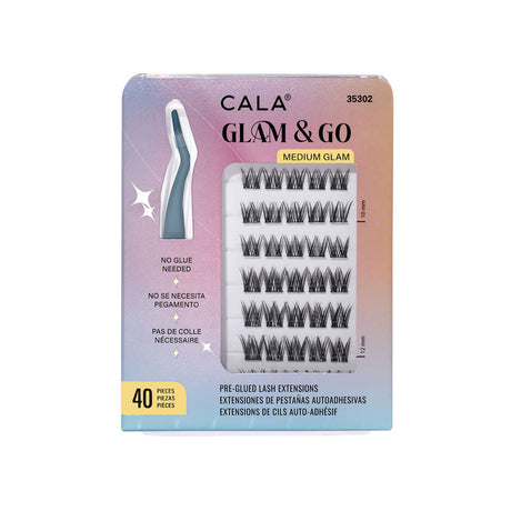 Extensions de cils pré-encollées CALA Glam & Go, pack de 40 pièces avec applicateur - Look naturel et volume glamour