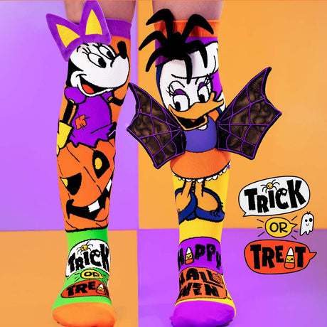 Chaussettes Minnie et Daisy Halloween avec citrouille et ailes toile d’araignée 3D