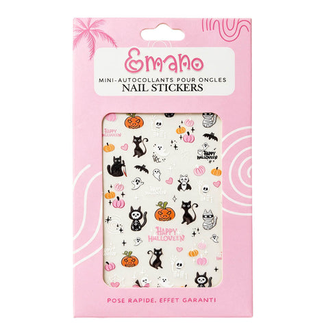 Stickers Ongles Pink Halloween EMANO avec chats noirs fantômes et citrouilles