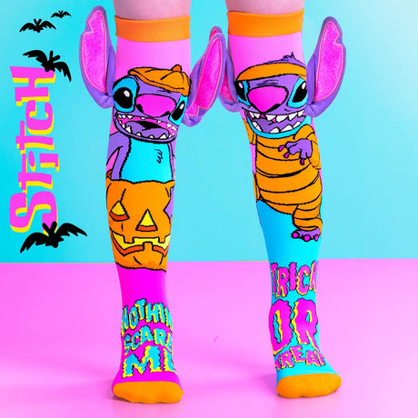 Chaussettes Stitch Neon Halloween avec citrouille momie et oreilles 3D