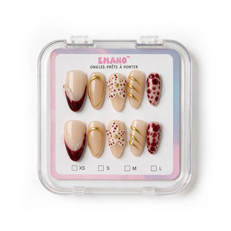 Press-On Nails Burgundy Bloom crème et bordeaux EMANO