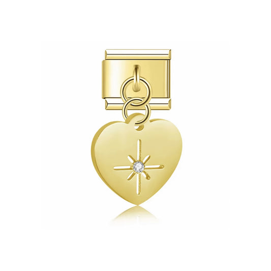 Charm doré Golden Starlight en forme de cœur avec étoile et strass – bijou tendance Emano.