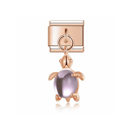 Charm Italien Rose Turtle – tortue en or rose avec carapace rose transparente | bijou fantaisie Emano Nouvelle-Calédonie.