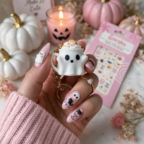Porte-clés Clicker Halloween fantôme avec stickers ongles