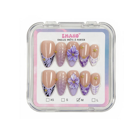 Press-On Nails Lilac Dream lilas avec fleurs en relief EMANO