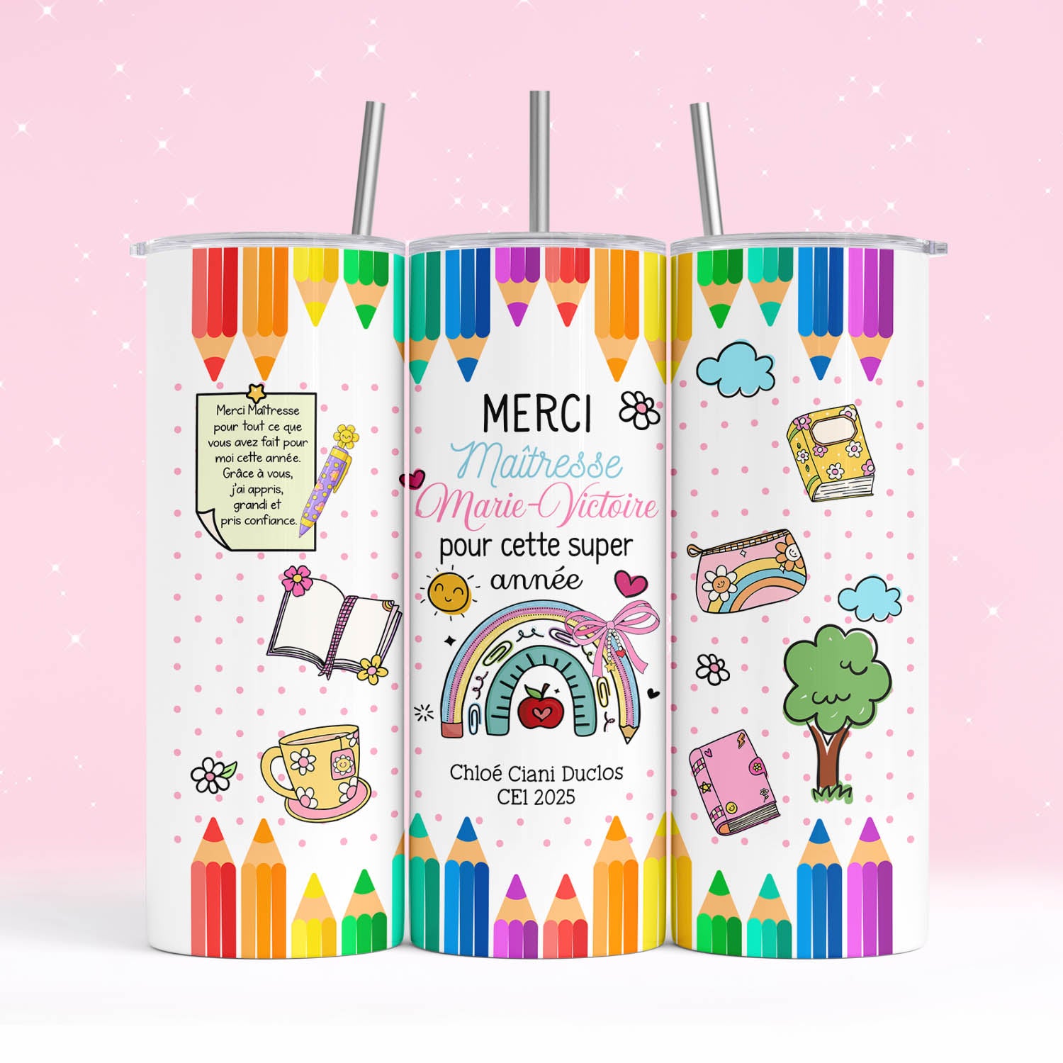 Mug 20 oz maîtresse personnalisé crayons multicolores Emano Nouvelle-Calédonie