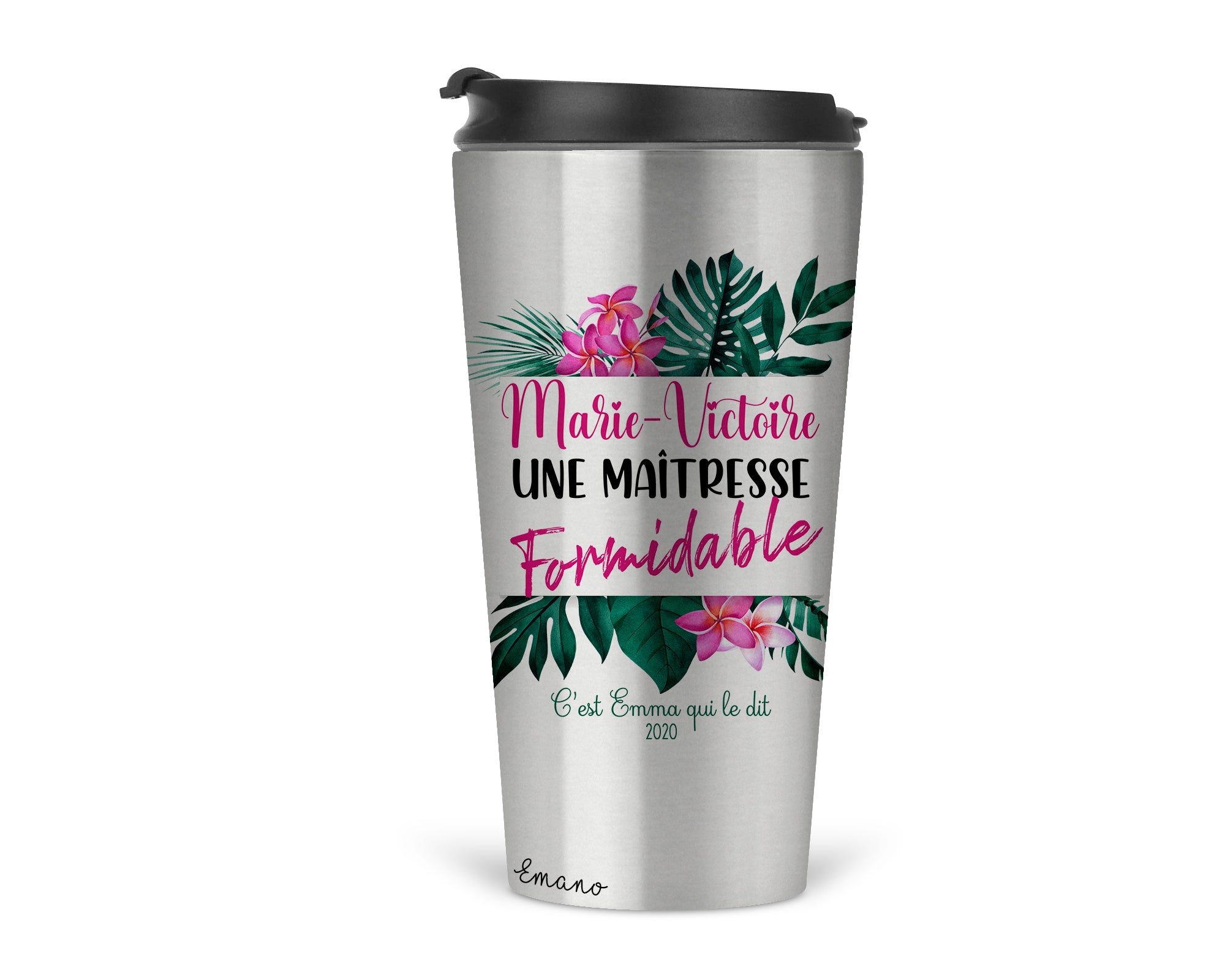 Verre isotherme tropical personnalisé ★  Maîtresse/ Nounou/ ATSEM/ directrice ...