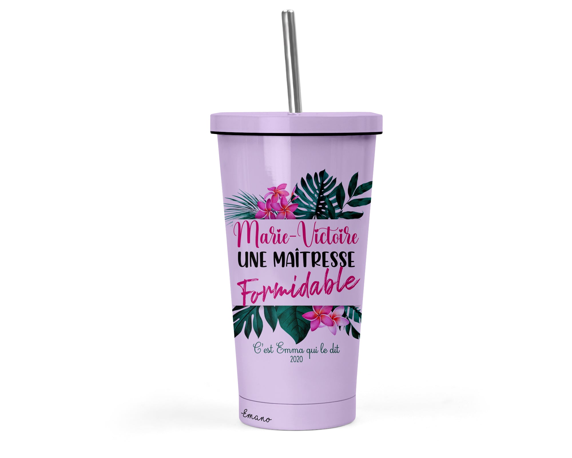 Verre isotherme tropical personnalisé ★  Maîtresse/ Nounou/ ATSEM/ directrice ...