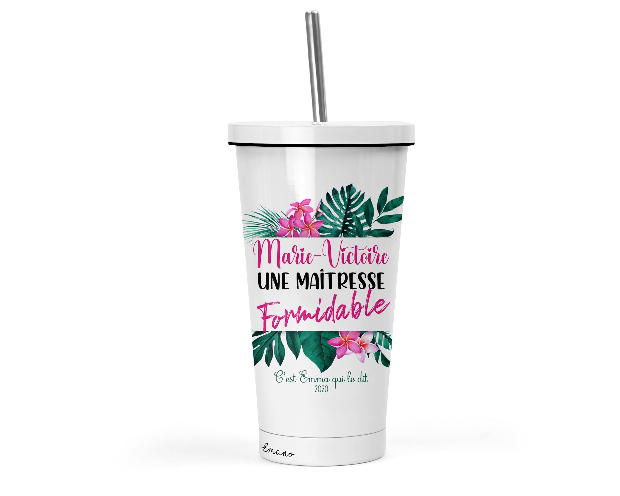 Verre isotherme tropical personnalisé ★  Maîtresse/ Nounou/ ATSEM/ directrice ...